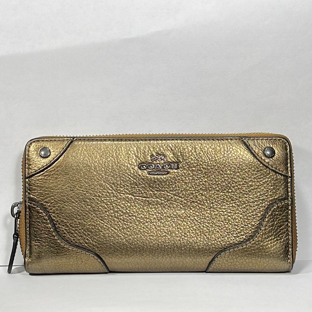 COACH Mickie Accordion Zip Leather Wallet in Brass